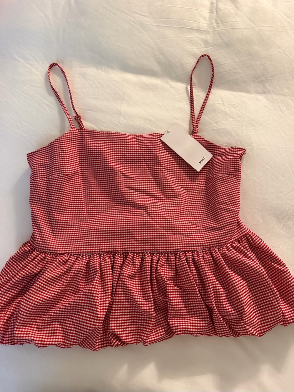 Mango Red and White Gingham Strappy Top